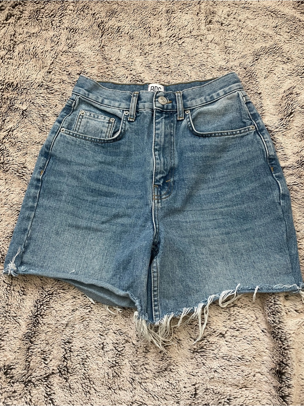 High-Rise Distressed Denim Shorts (Jorts) - Blue